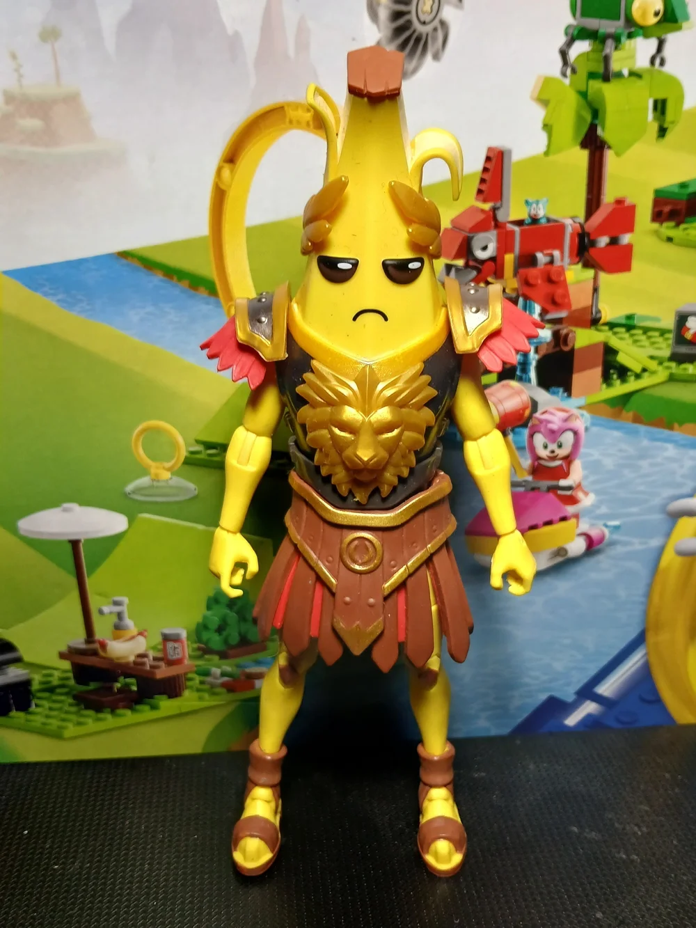 Yellow Banana Warrior Action Figure with Gold Armor - Kids Toy